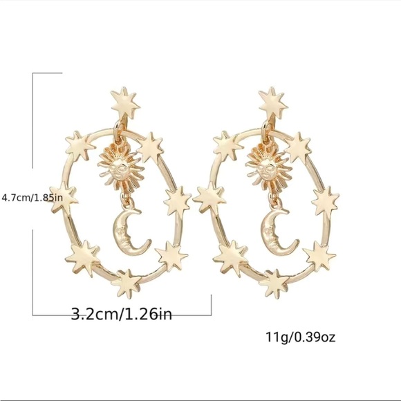 Gold Moon and Star Dangle Earrings - Picture 5 of 6